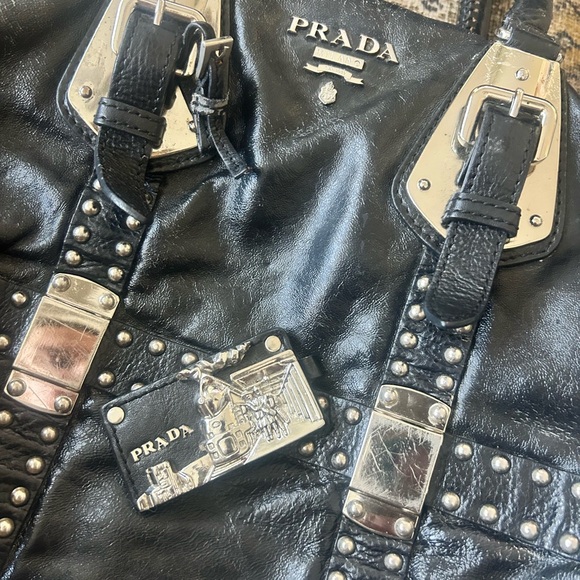 Rare Vintage Prada Black Leather Bag with Silver Studs Project Bag - Picture 14 of 16